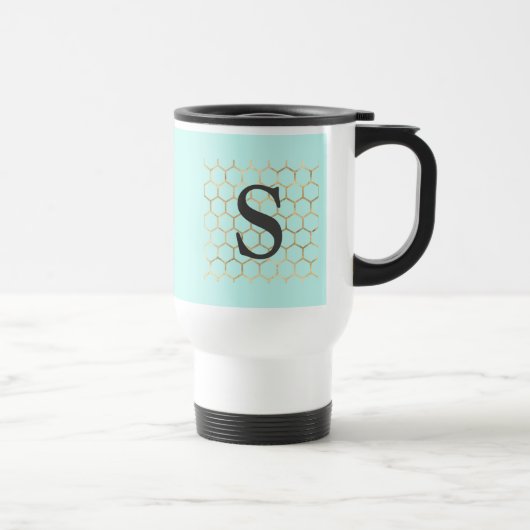 Mug De Voyage Monogramme Hexagone Turquoise Vert (Droite)