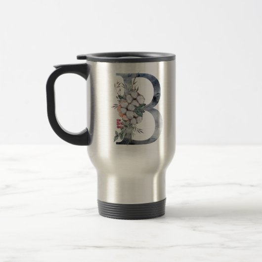 Mug De Voyage Monogramme Initial B Floral Bleu (Gauche)