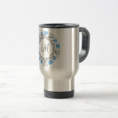 Mug De Voyage Monogramme initial du cercle de Cornflower de poin (Devant droit)