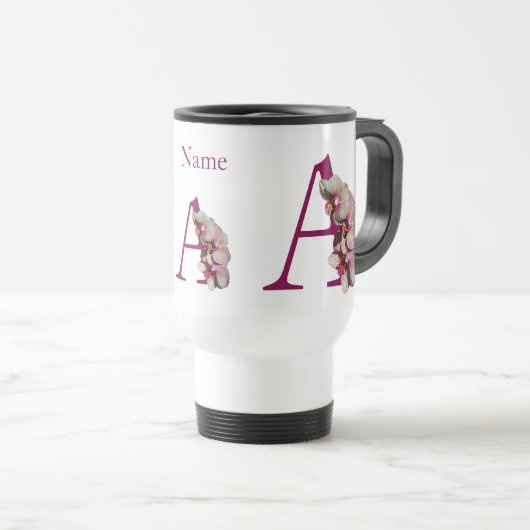 Mug De Voyage Monogramme Initial Élégant A Orchidée Personnalisé (Devant droit)