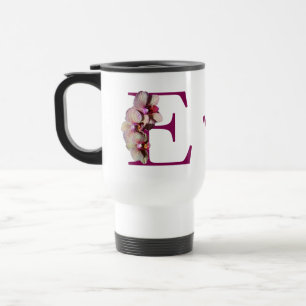 Mug De Voyage Monogramme Initial Élégant Orchidée E Personnalisé