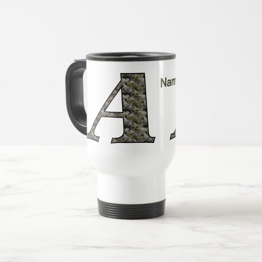 Mug De Voyage Monogramme Initiale A Fleurs D'Hydrangea Personnal (Devant gauche)