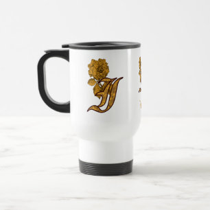 Mug De Voyage Monogramme Initiale I Élégant Pivoine Personnalisé