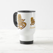 Mug De Voyage Monogramme Initiale S Élégant Péonie Dorée Personn (Devant gauche)