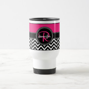 Mug De Voyage Monogramme Jennifer R de Chevron de roses indien