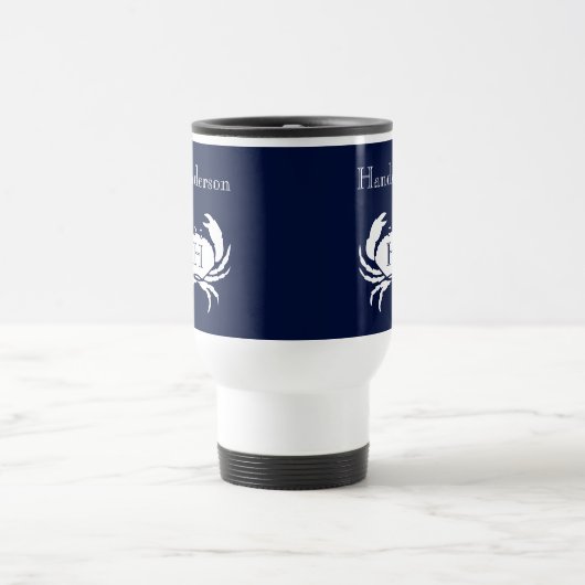 Mug De Voyage Monogramme Marine Bleu Crabe Blanc Nautique (Centre)