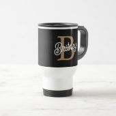 Mug De Voyage Monogramme moderne élégant Nom Black Gold Script (Devant droit)