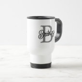 Mug De Voyage Monogramme moderne élégant Nom noir Gris noir Scri (Devant droit)