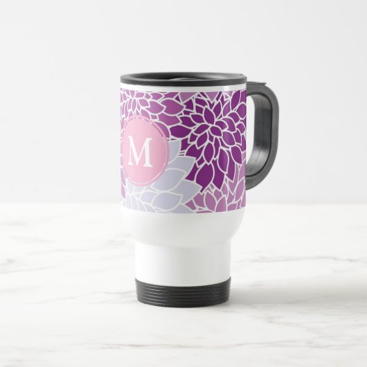 Mug De Voyage Monogramme Motif de fleurs violettes et Lilac (Devant droit)