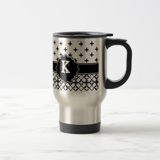 Mug De Voyage Monogramme noir blanc Quatrefoil (Droit)
