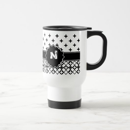 Mug De Voyage Monogramme noir blanc Quatrefoil (Droite)
