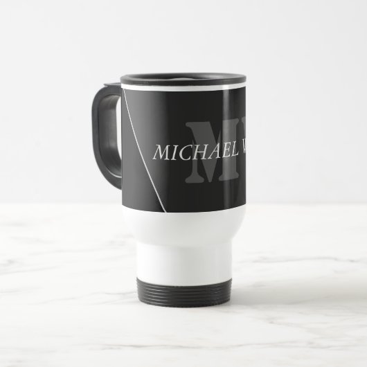 Mug De Voyage Monogramme noir gris artistique moderne (Devant gauche)