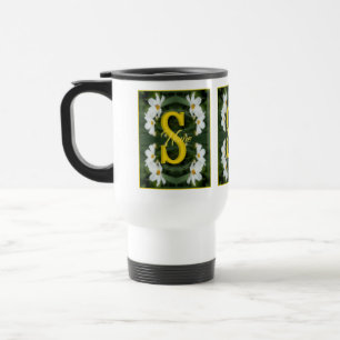 Mug De Voyage Monogramme personnalisé initial nom Art Daisy blan