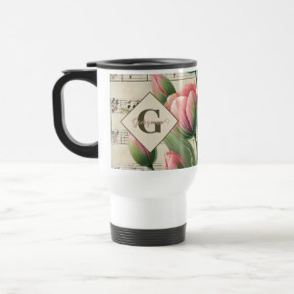 Mug De Voyage Monogramme Pink & Green Vintage Tulips Partition M