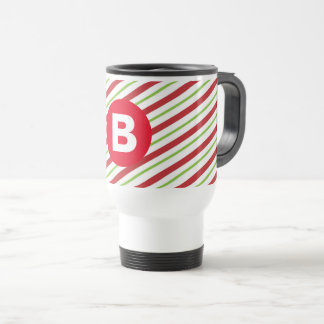Mug De Voyage Monogramme rayures diagonales rouges et vertes