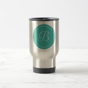 Mug De Voyage Monogramme Rond Vert-de-gris/Point Blanc