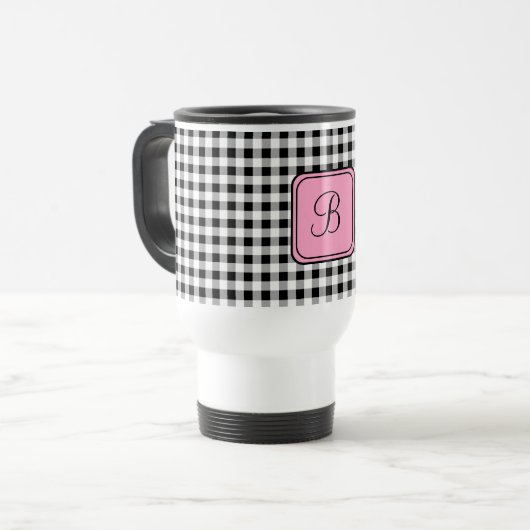 Mug De Voyage Monogramme rose, Buffalo Check Acier Inoxydable (Devant gauche)