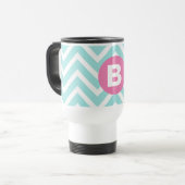 Mug De Voyage Monogramme rose chevron bleu clair tendance (Devant gauche)