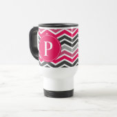 Mug De Voyage Monogramme rose gris gris clair Chevron (Devant gauche)