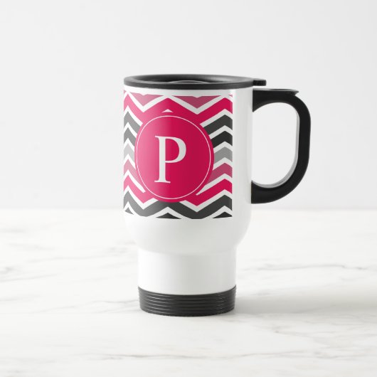Mug De Voyage Monogramme rose gris gris clair Chevron (Droite)