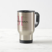 Mug De Voyage Monogramme rose initial et nom personnalisé (Devant droit)