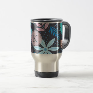 Mug De Voyage Monogramme rose Motif moderne Big Blue Flower