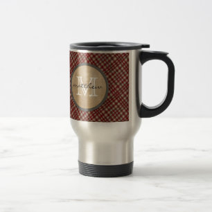 Mug De Voyage Monogramme rouge d'arrière - plan de plaid