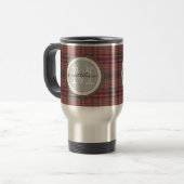 Mug De Voyage Monogramme rouge d'arrière - plan de plaid (Devant gauche)
