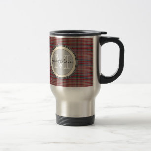 Mug De Voyage Monogramme rouge d'arrière - plan de plaid