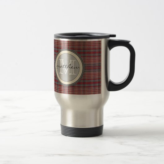 Mug De Voyage Monogramme rouge d'arrière - plan de plaid (Droit)