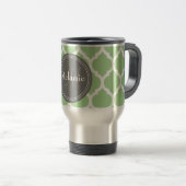 Mug De Voyage Monogramme Sage Green & Grey Quatrefoil (Devant droit)