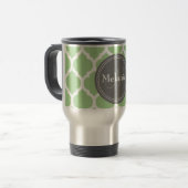 Mug De Voyage Monogramme Sage Green & Grey Quatrefoil (Devant gauche)
