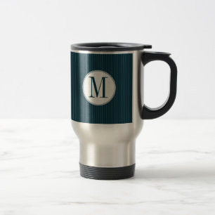 Mug De Voyage Monogramme simple à rayures de cobalt