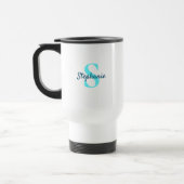 Mug De Voyage Monogramme simple et élégant Nom Aqua Blue (Gauche)