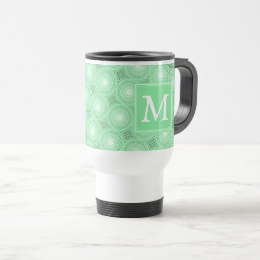Mug De Voyage Monogramme vert ressort cercles motif (Devant droit)