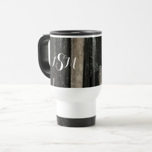 Mug De Voyage Monogramme vertical à rayures blanches noires en p