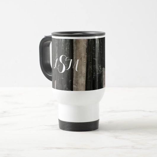 Mug De Voyage Monogramme vertical à rayures blanches noires en p (Devant gauche)