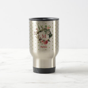 Mug De Voyage Monogramme Vintage Floral et Pois de couronne d'oi