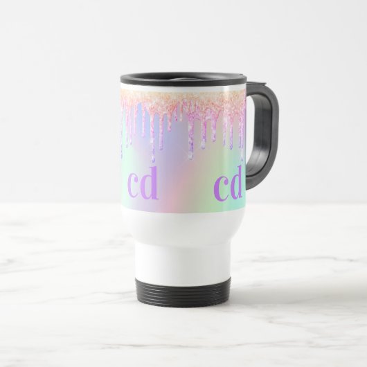 Mug De Voyage Monographie des gouttes rose holographique (Devant droit)