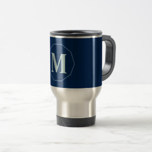 Mug De Voyage Monographie élégante bleu marine personnalisée