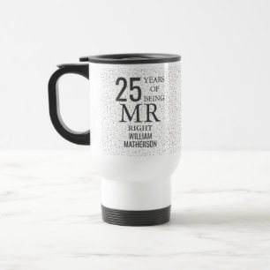 Mug De Voyage Monsieur Right Fun 25e Anniversaire Cœurs Argentés