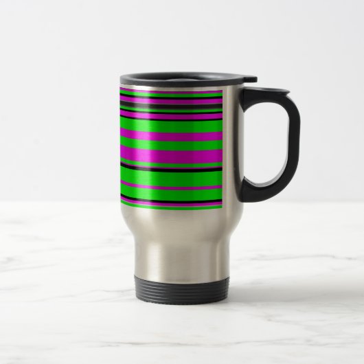Mug De Voyage Motif à rayures couleur noir rose chaud (Droit)
