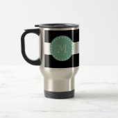 Mug De Voyage Motif à rayures noires, Monogramme vert à menthe (Gauche)
