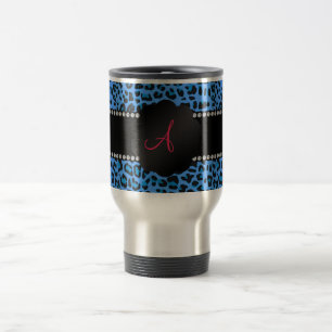Mug De Voyage Motif bleu de léopard de monogramme