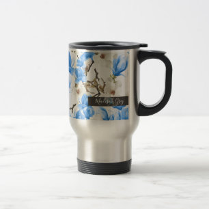 Mug De Voyage Motif d'aquarelle bleu et blanc en fleurs de Magno