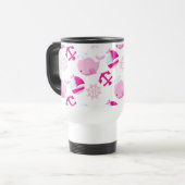 Mug De Voyage Motif De Baleines, Baleines Roses, Votre Nom (Devant gauche)
