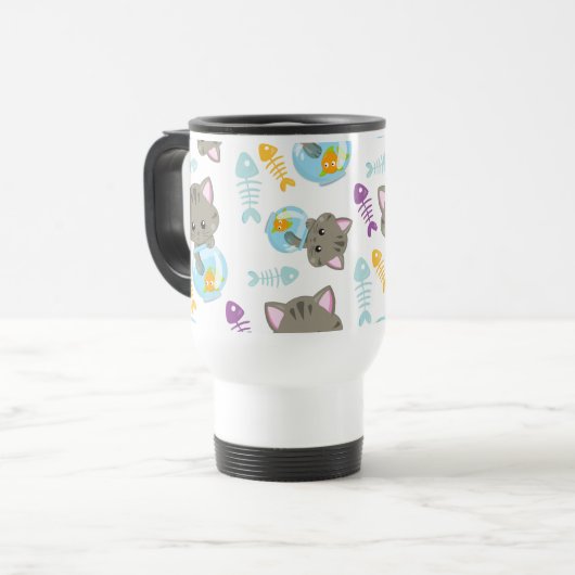 Mug De Voyage Motif De Chats, Chats Mignons, Chatons, Poisson (Devant gauche)