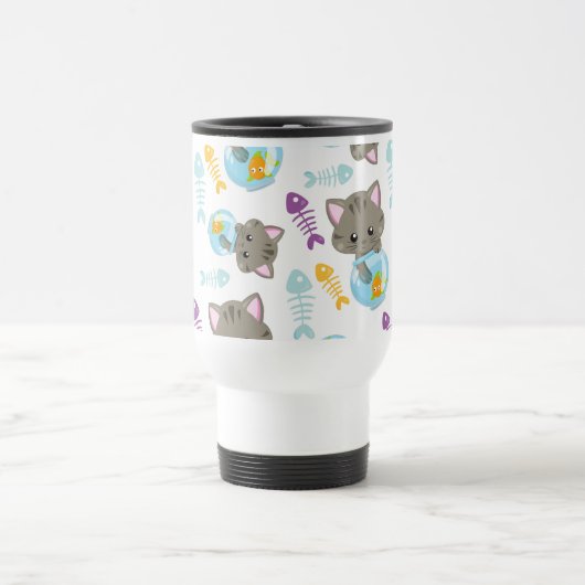 Mug De Voyage Motif De Chats, Chats Mignons, Chatons, Poisson (Centre)