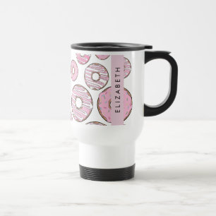 Mug De Voyage Motif De Donuts, Donuts Roses, Glace, Votre Nom