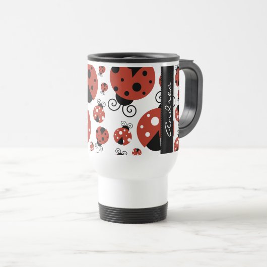 Mug De Voyage Motif De Ladybugs, Red Ladybugs, Votre Nom (Devant droit)